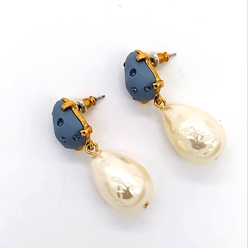 18K Oscar De La Renta Slate Candy Drop Swarovski Glass Crystal Earrings - Picture 4 of 9